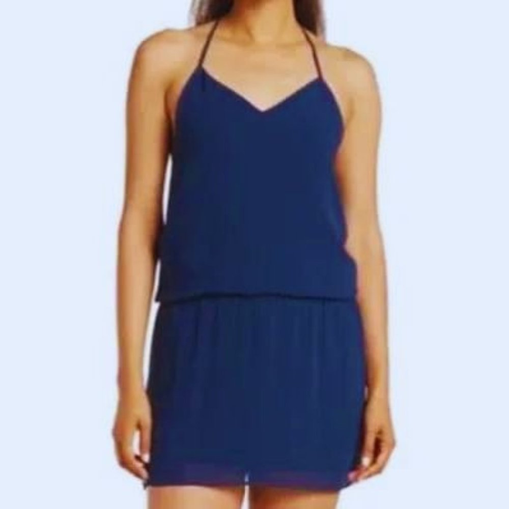 NWOT Haute Hippie Blue Chiffon Caitlyn Mini Dress, Size Large